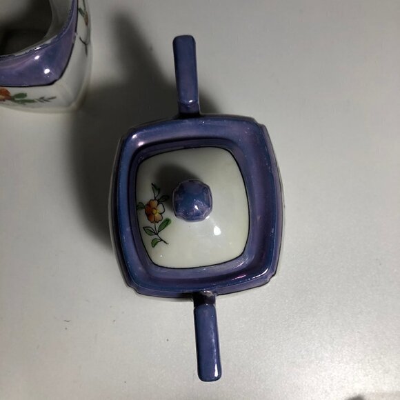 Blue Lusterware? - Creamer & Sugar Set - Floral - Made in Japan #82 - Picture 6 of 11